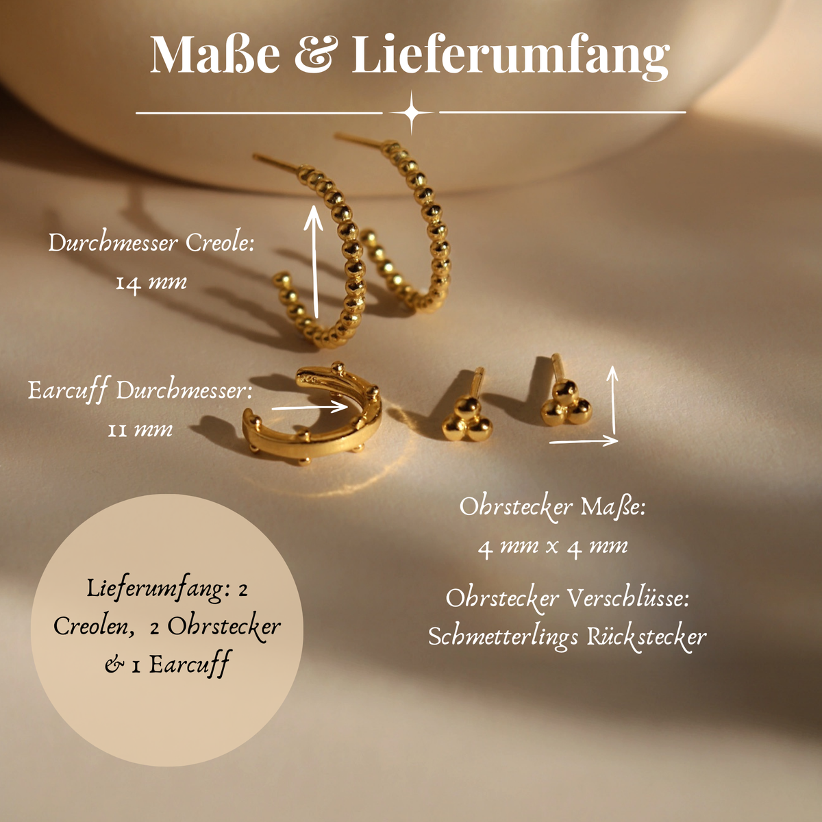 Sunseed – Ohrstecker, Halbcreolen & Earcuff Set
