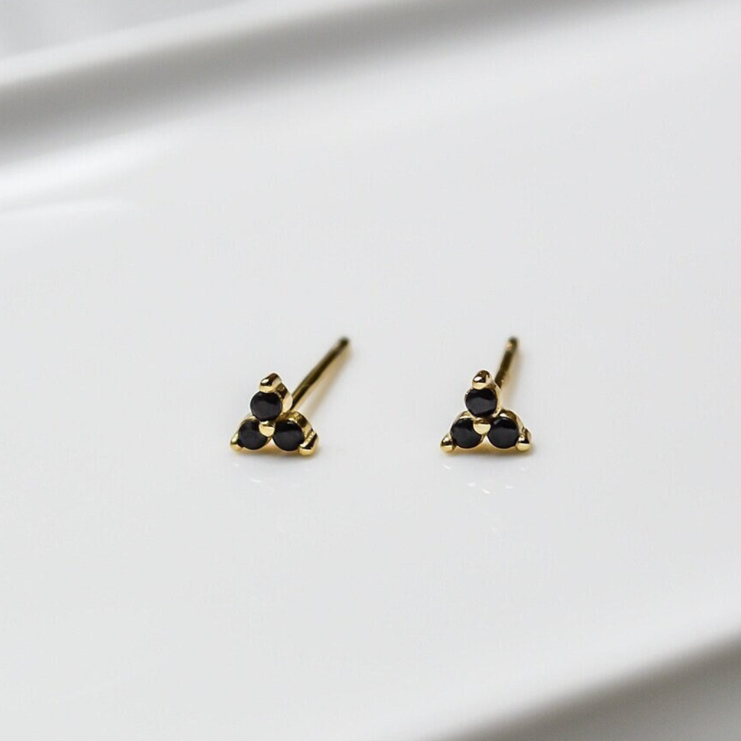 "Black Sparkling" Baguette Zirkonia Creolen und Triple CZ Ohrstecker Set Gold