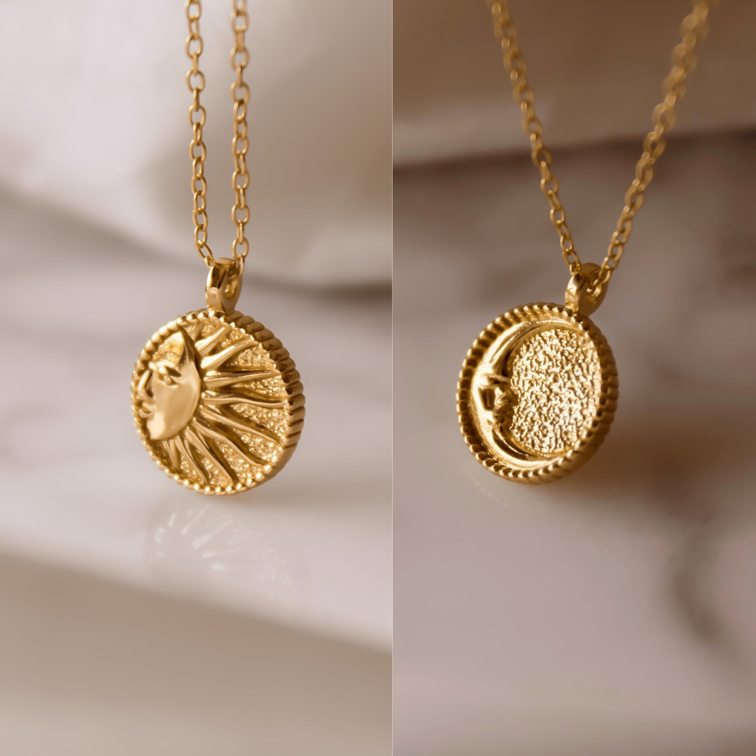 "Celestial Romance" Sonne und Mond Halskette