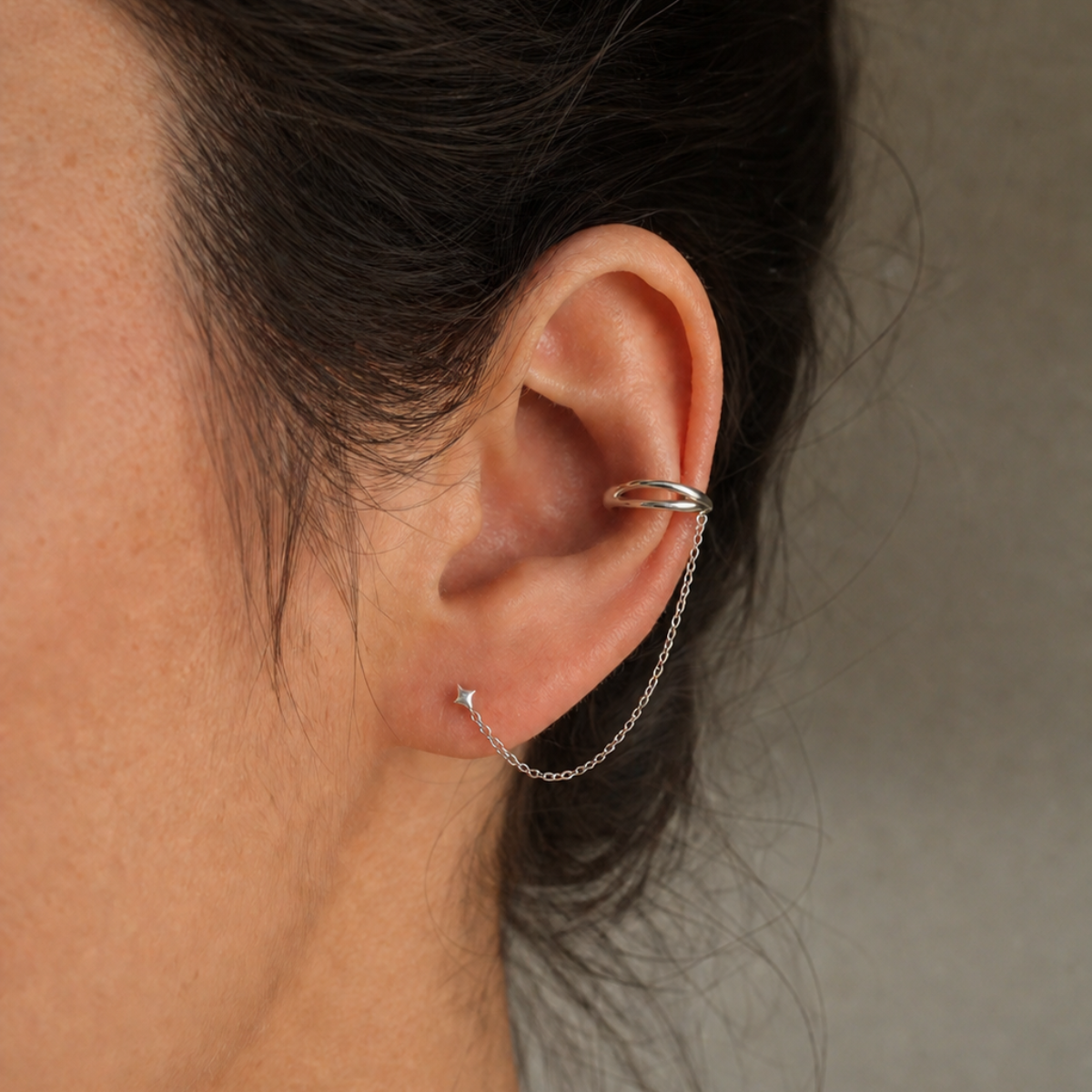 Guiding Star Chain Cuff – Stern Ohrstecker mit Earcuff und Kette