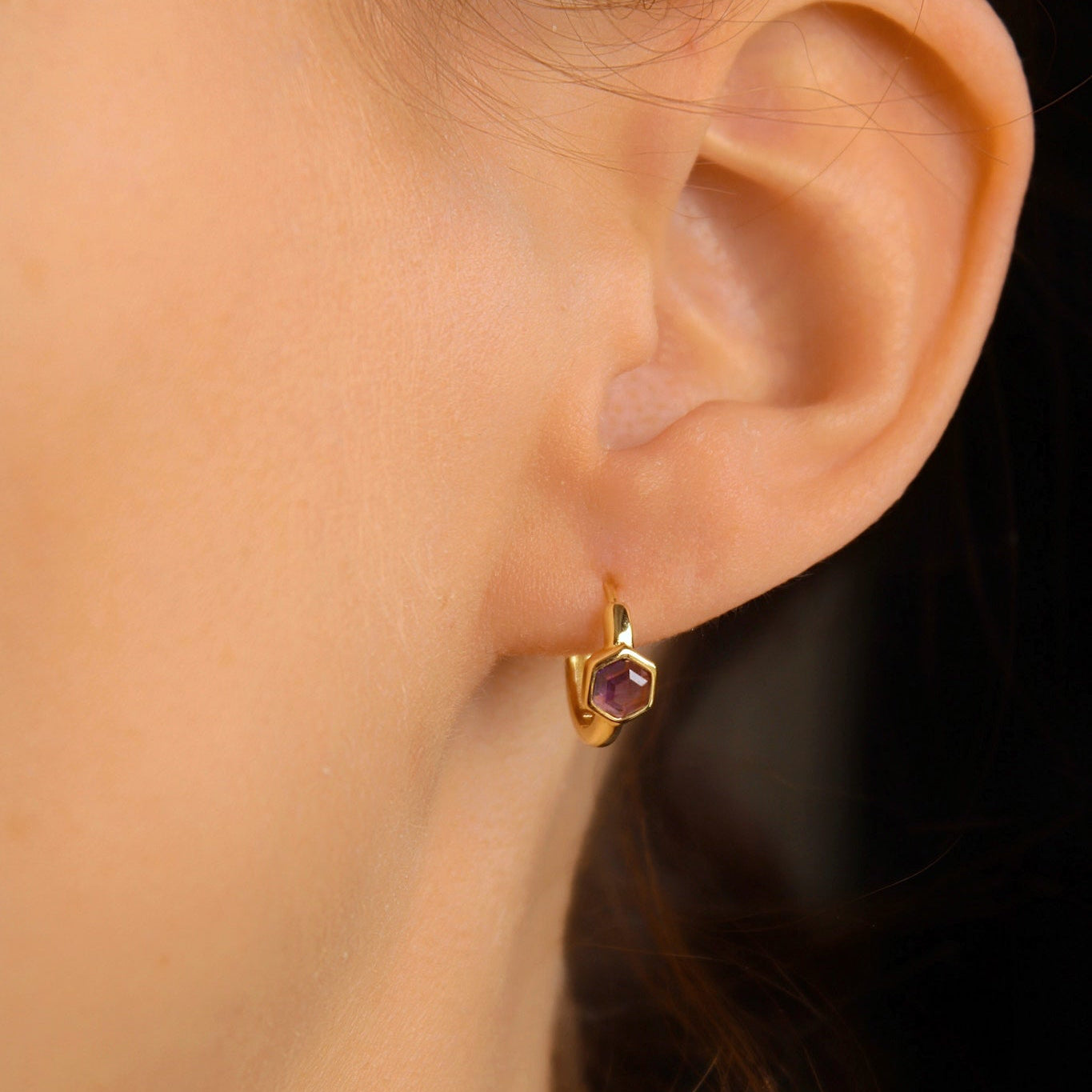 "Hailey" Hexagon Creolen mit bunten Zirkonia