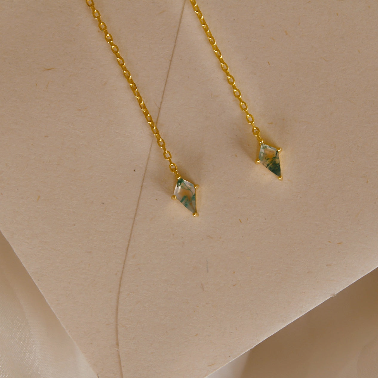 "Kaira" elegante Moos Achat Threader Ohrringe