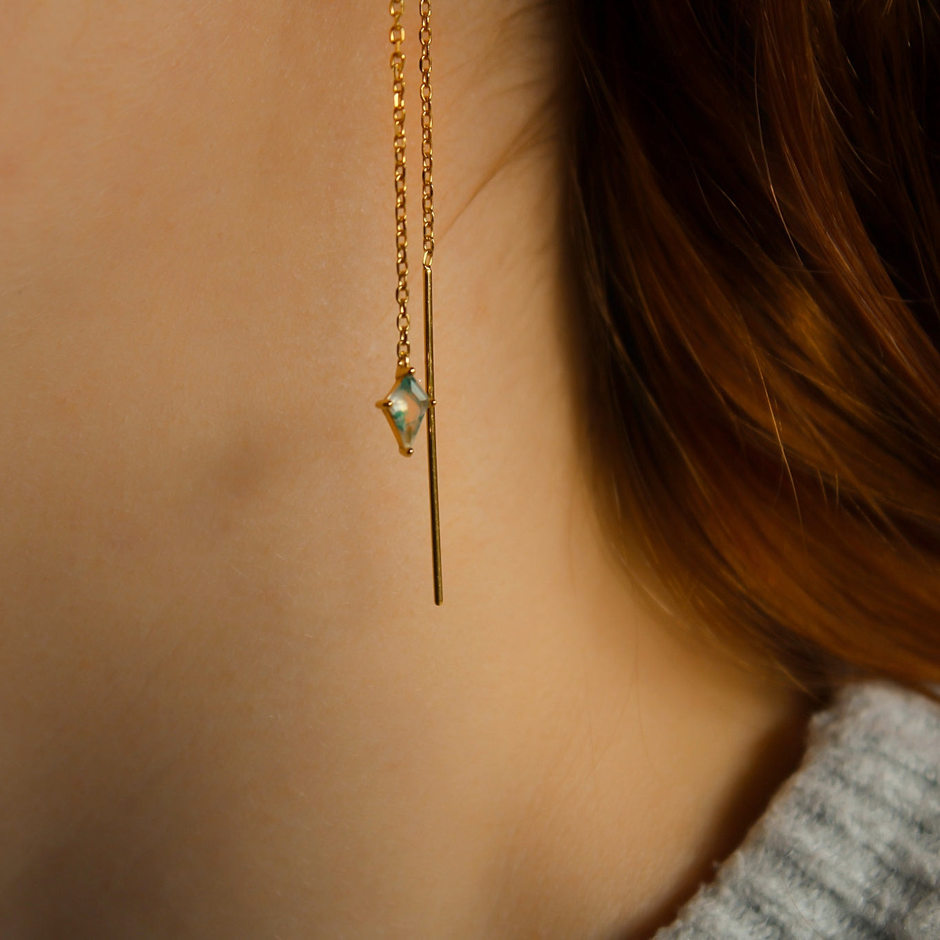 "Kaira" elegante Moos Achat Threader Ohrringe