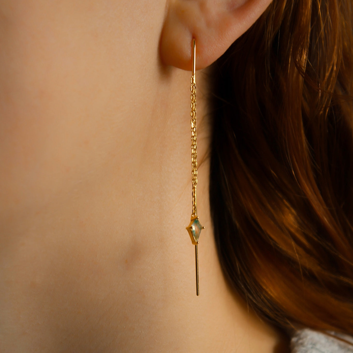 "Kaira" elegante Moos Achat Threader Ohrringe