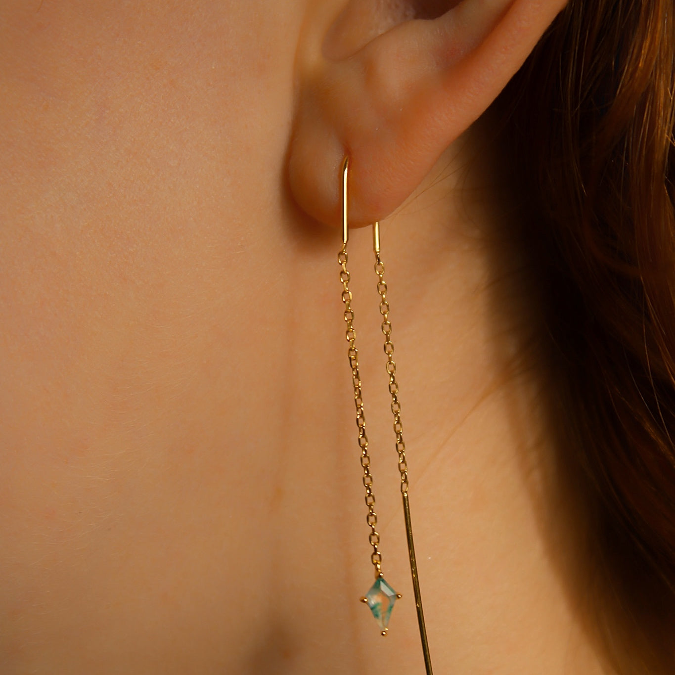 "Kaira" elegante Moos Achat Threader Ohrringe