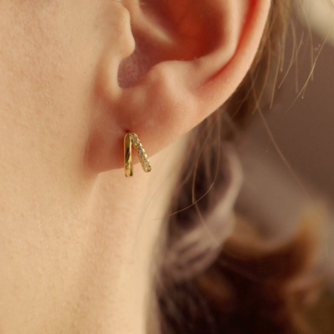 "Étoiles" Doppelstrang Creolen Gold mit Zirkonia