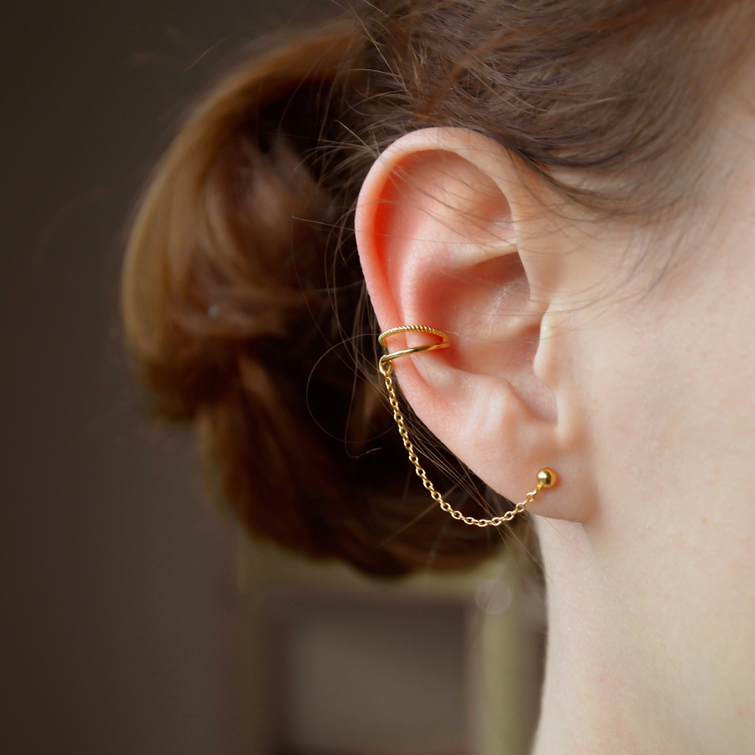 Minimalistische Earcuff Ohrstecker Kombination Gold