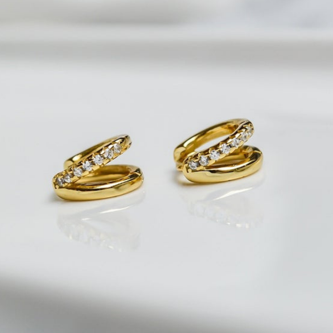 "Étoiles" Doppelstrang Creolen Gold mit Zirkonia