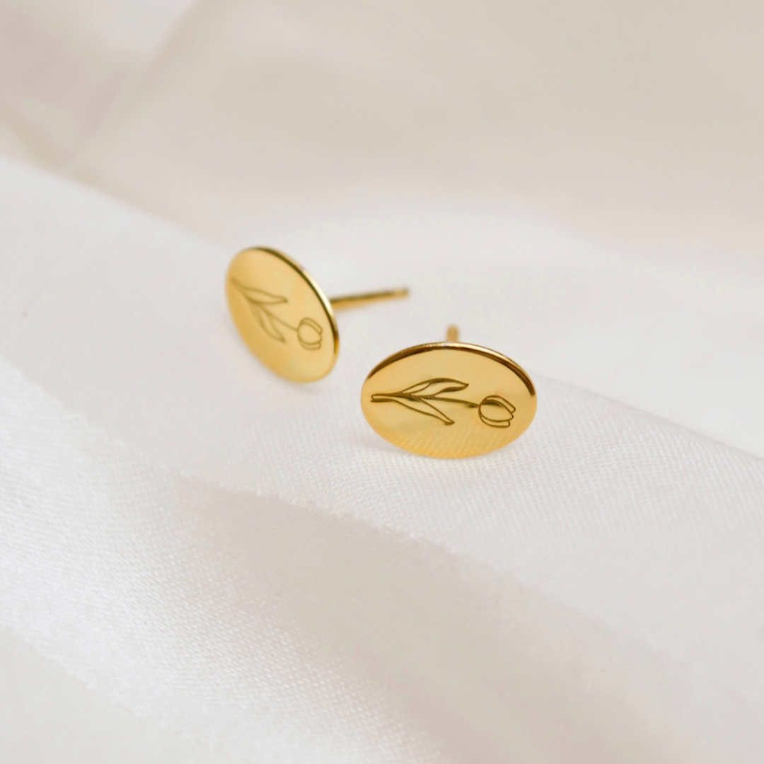 "Anthelia" goldene Tulpen Ohrstecker oval