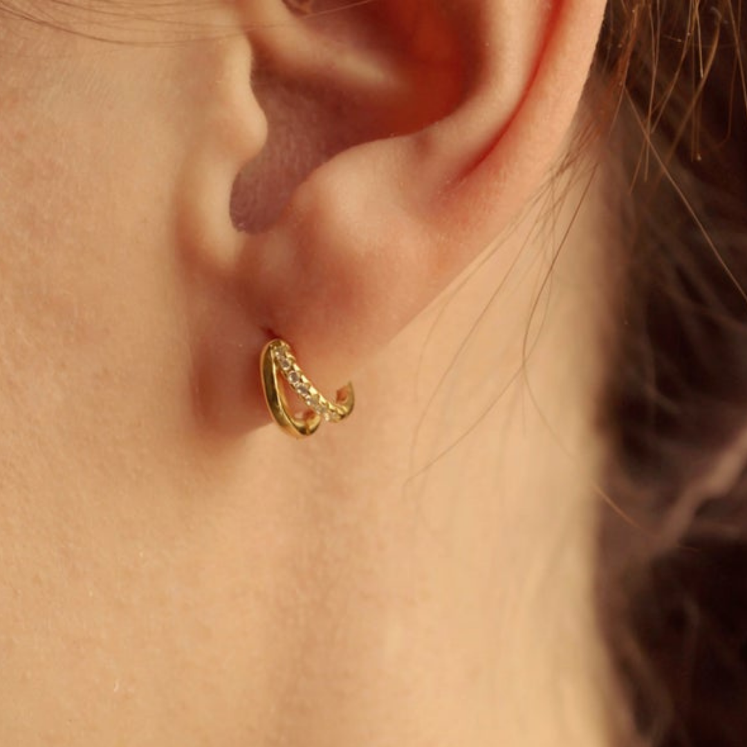 "Étoiles" Doppelstrang Creolen Gold mit Zirkonia