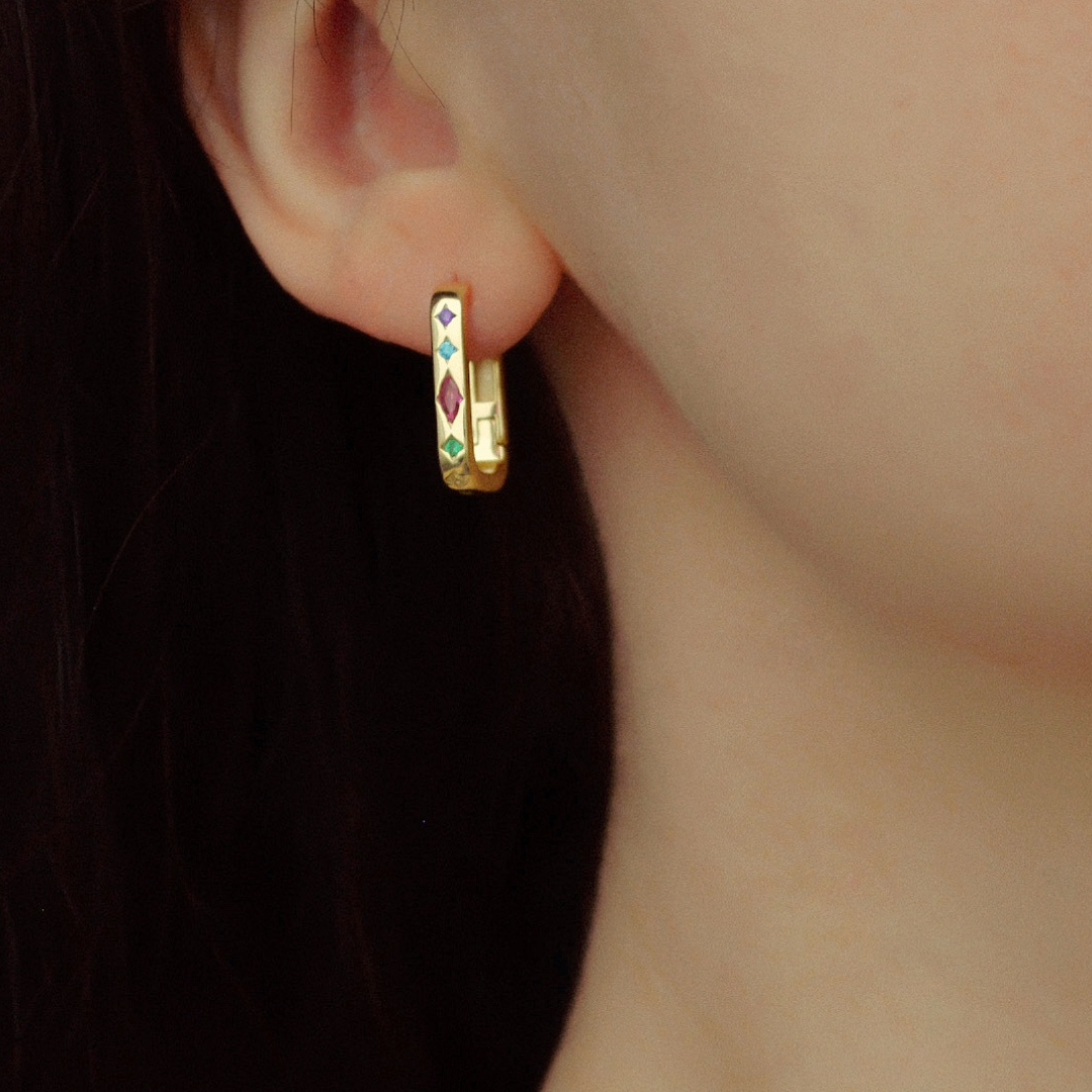 "Shiata" Statement Creolen mit bunten Zirkonia