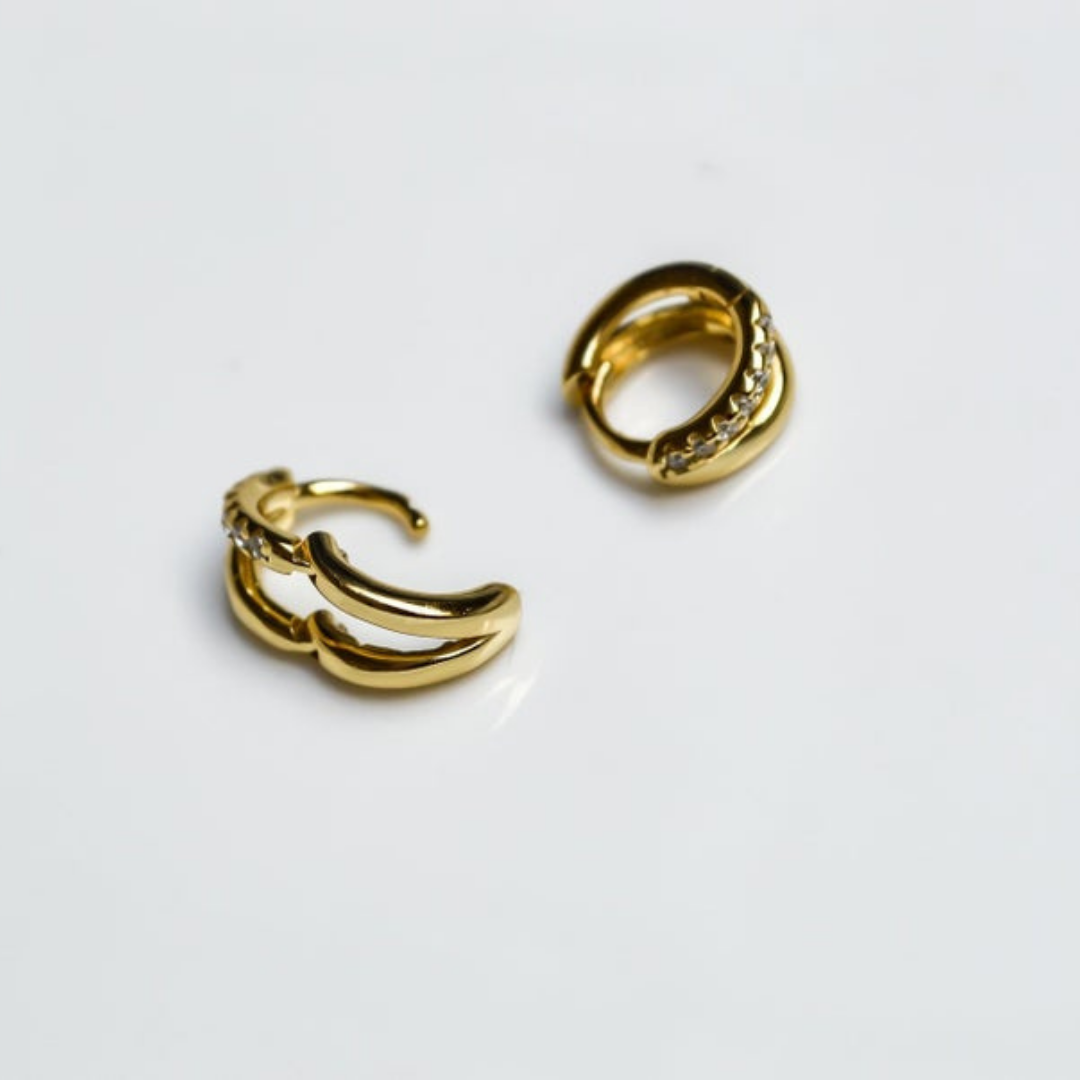 "Étoiles" Doppelstrang Creolen Gold mit Zirkonia